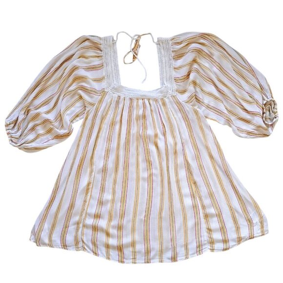 Urban Outfitters Boho Tunic Top M 3/4 Sleeve Striped Blouse Flowy Casual - Picture 3 of 11